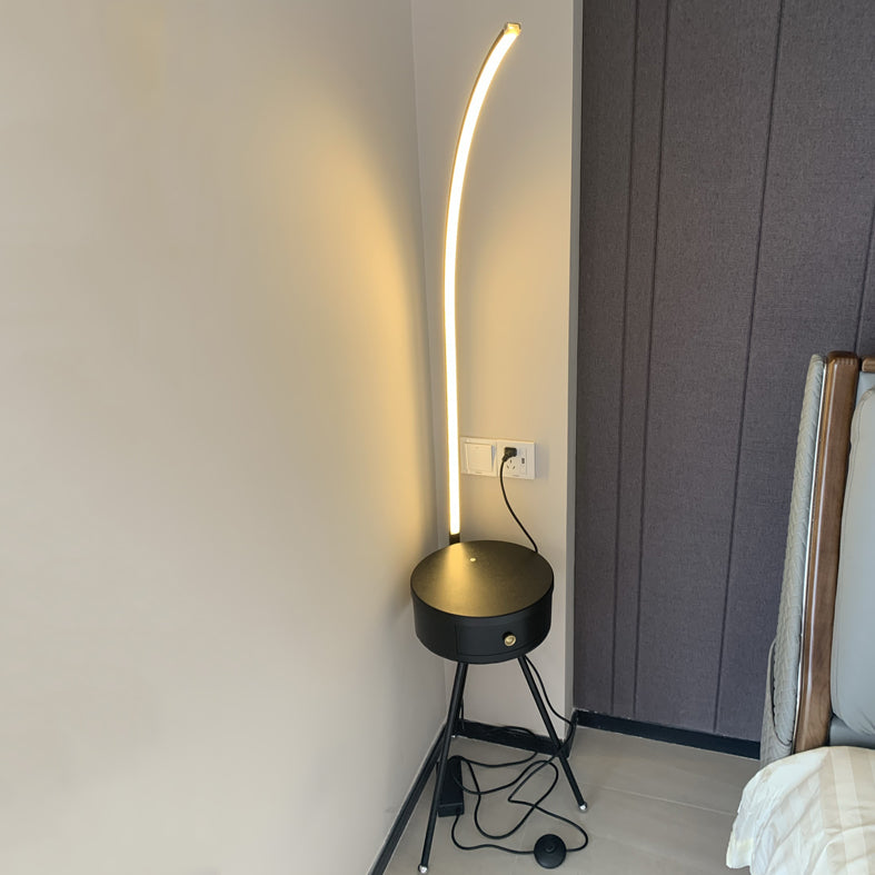 Modern Linear LED Floor Light Acrylic Bedroom Tripod Floor Lamp with Drawer