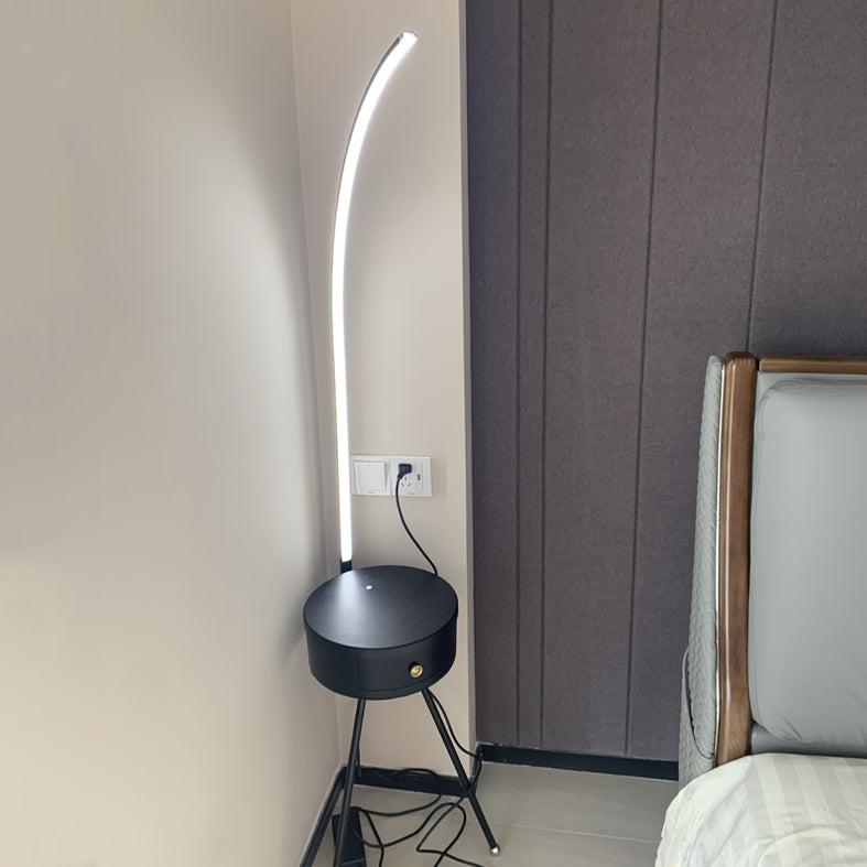 Modern Linear LED Floor Light Acrylic Bedroom Tripod Floor Lamp with Drawer