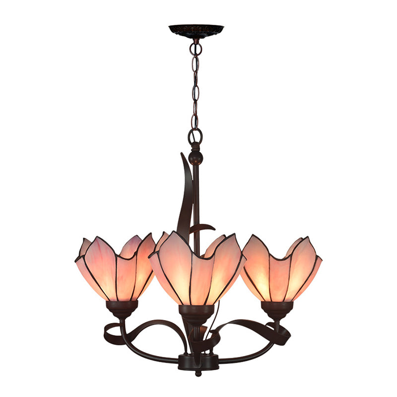 Bronze 3/5 Lights Chandelier Lighting Fixture Baroque Pink/Purple Floral Pendant 
Lamp for Kitchen