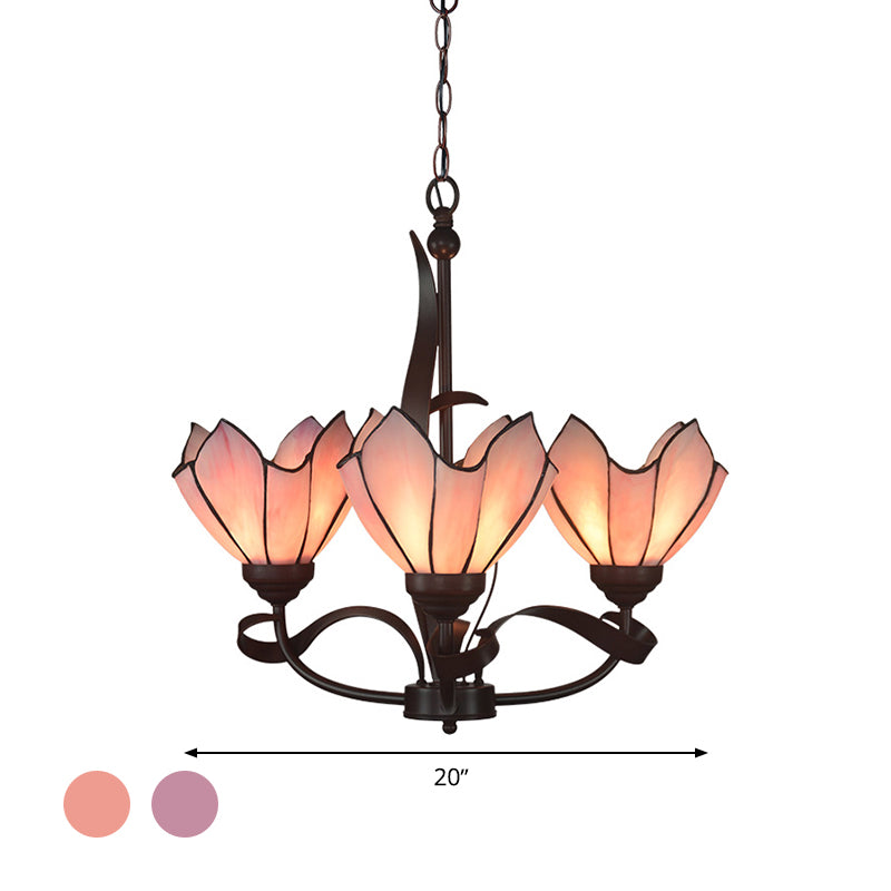 Bronze 3/5 Lights Chandelier Lighting Fixture Baroque Pink/Purple Floral Pendant 
Lamp for Kitchen