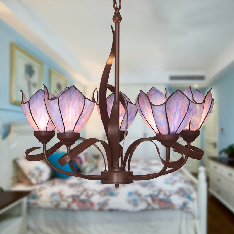 Bronze 3/5 Lights Chandelier Lighting Fixture Baroque Pink/Purple Floral Pendant 
Lamp for Kitchen