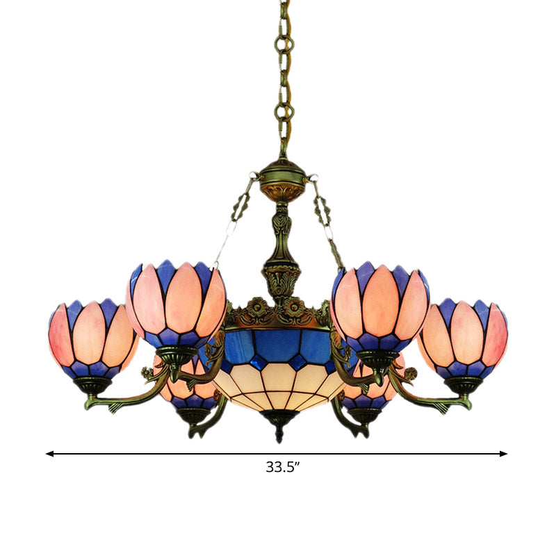 7 lumières Light Chandelier Tiffany Floral Taching Verre Drop Pendeur en rose pour le salon