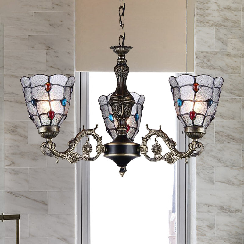 Jeweled Chandelier Pendant Light Baroque Frosted Glass 3/6/8 Lights Bronze Suspension Lighting Fixture