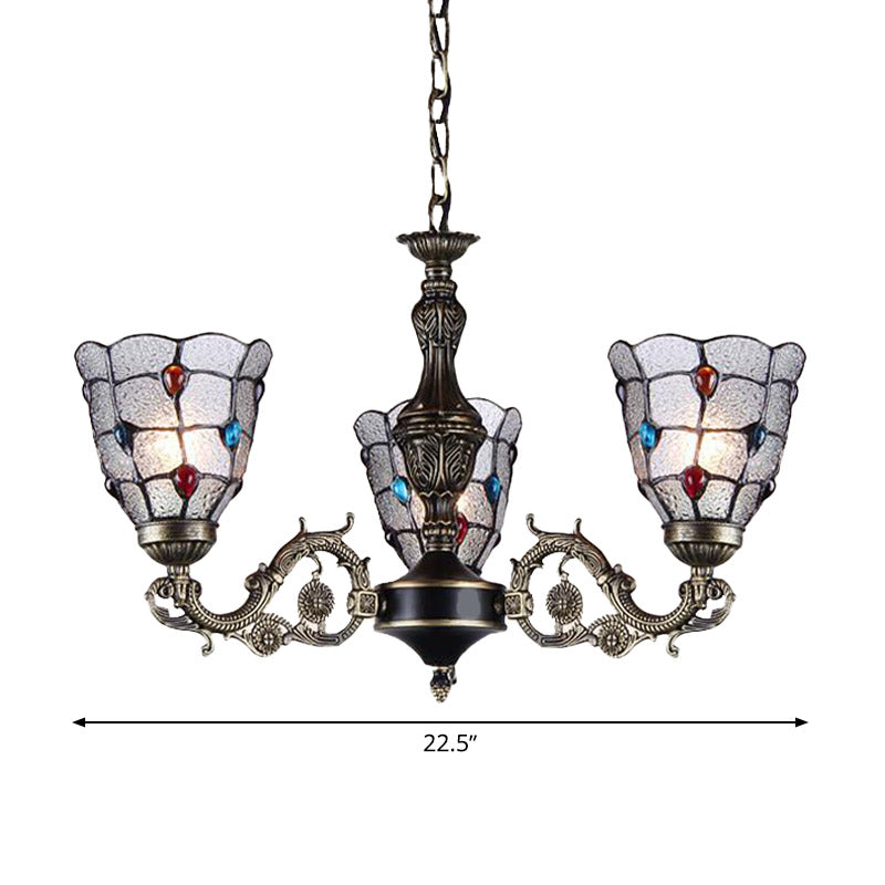 Jeweled Chandelier Pendant Light Baroque Frosted Glass 3/6/8 Lights Bronze Suspension Lighting Fixture