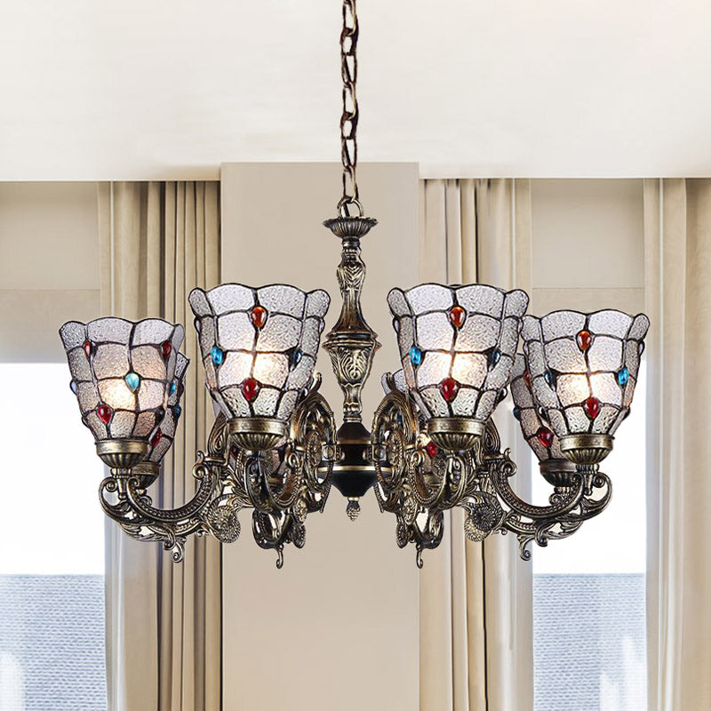 Jeweled Chandelier Pendant Light Baroque Frosted Glass 3/6/8 Lights Bronze Suspension Lighting Fixture