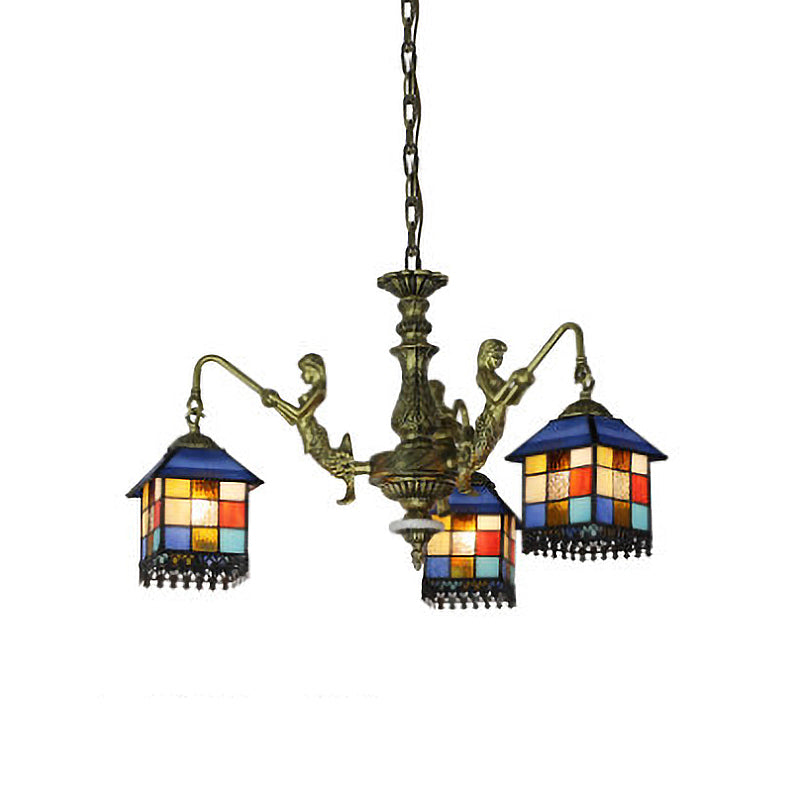 Blue 5/9/11 Lights Chandelier Light Fixture Mediterranean Stained Glass House Ceiling Light for Living Room