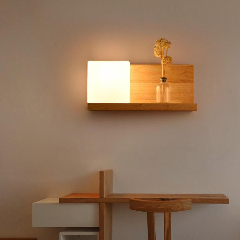 Wit glas vierkante lampje Chinese 1 lamp houten wand gemonteerd lamp voor eetkamer