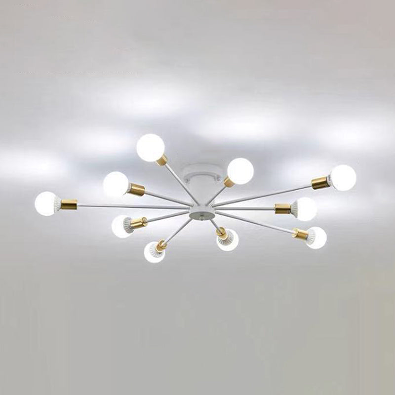 Accesorio de techo radial de 10 luces en estilo industrial de hierro forjado Semi Flush Monte para sala de estar