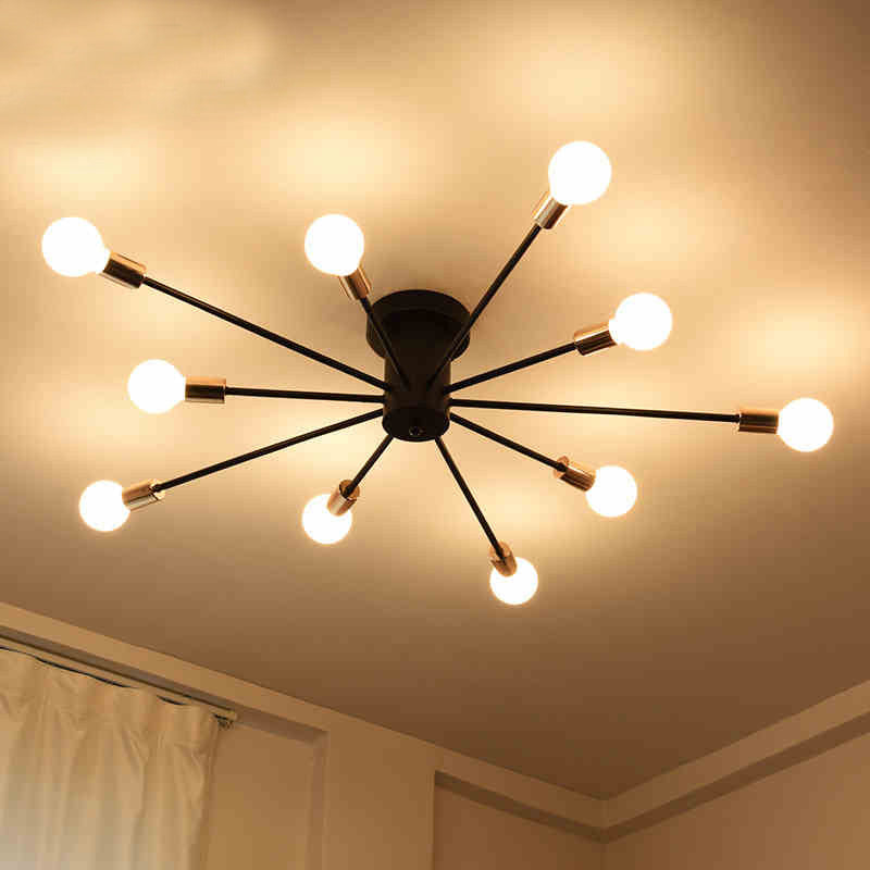 10-Light Radial Ceiling Fixture in Industrial Style Wrought Iron Semi Flush Mount for Living Room