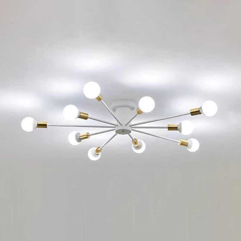 10-Light Radial Ceiling Fixture in Industrial Style Wrought Iron Semi Flush Mount for Living Room