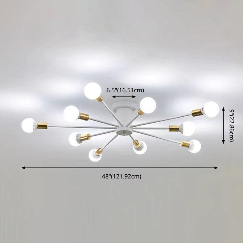 10-Licht-Radialdecke im industriellen Stil Schmiedeeisen Halbflush-Halterung für Wohnzimmer