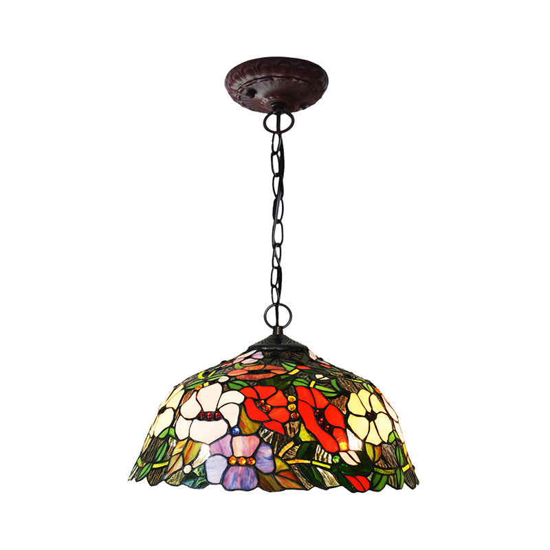 Lampe de lustre de pétale rouge / bleu en verre coupé rouge 2 lumières 2 lumières en bronze pendentif luminaire pour la cuisine