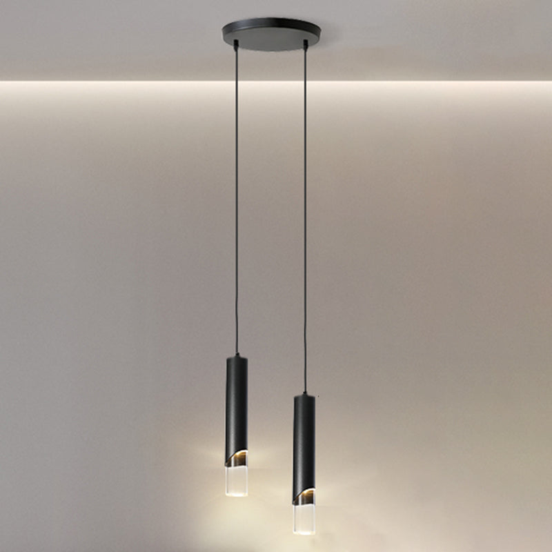 Modern Creative Cylindrical LED Pendant Light Wrought Iron Hanging Lamp with Acrylic Shade