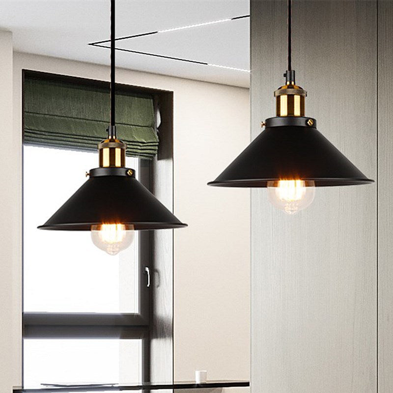 Black 1 Light Pendant Ceiling Lights Industrial Metal Cone Shaped Pendant Lights