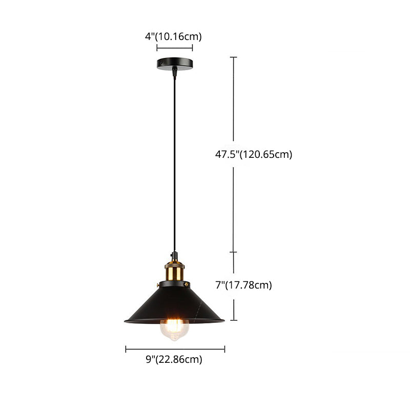 Black 1 Light Pendant Ceiling Lights Industrial Metal Cone Shaped Pendant Lights