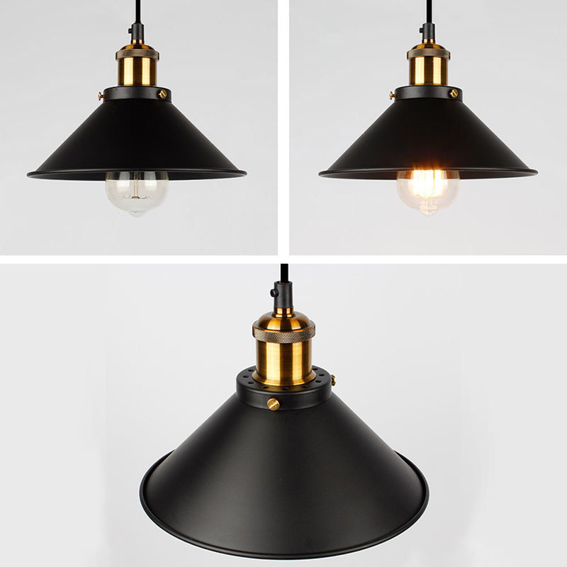 Black 1 Light Pendant Ceiling Lights Industrial Metal Cone Shaped Pendant Lights