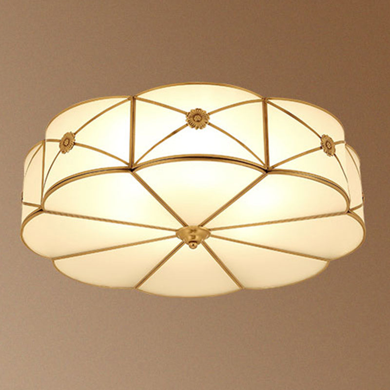 Brass Shaded Ceiling Mounted Fixture Traditional Bedroom Close to Ceiling Chandelier