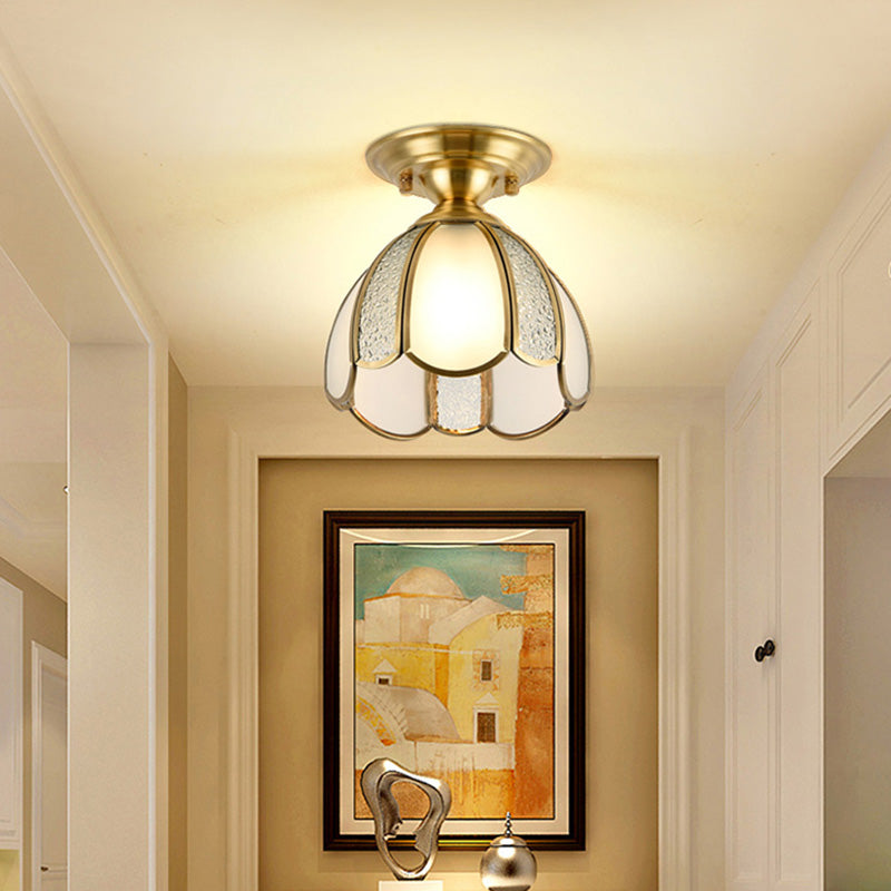 Ceiling Flush Mount Minimalist Shaded Glass Close to Ceiling Lighting Fixture in Brass