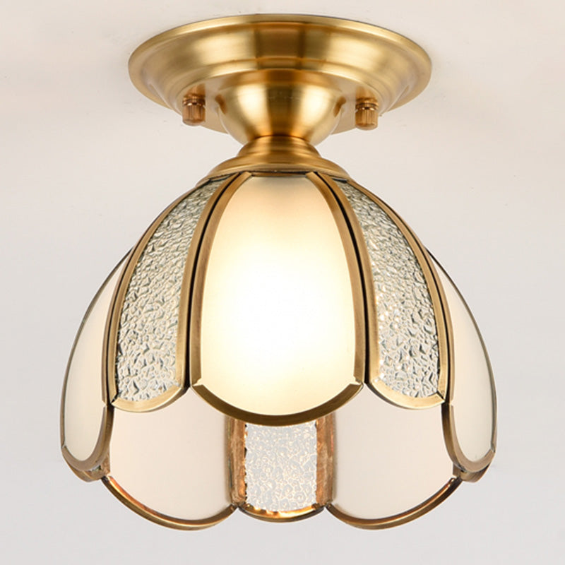 Ceiling Flush Mount Minimalist Shaded Glass Close to Ceiling Lighting Fixture in Brass