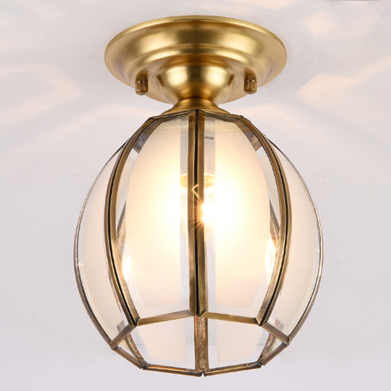 Ceiling Flush Mount Minimalist Shaded Glass Close to Ceiling Lighting Fixture in Brass