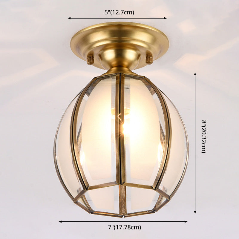 Ceiling Flush Mount Minimalist Shaded Glass Close to Ceiling Lighting Fixture in Brass