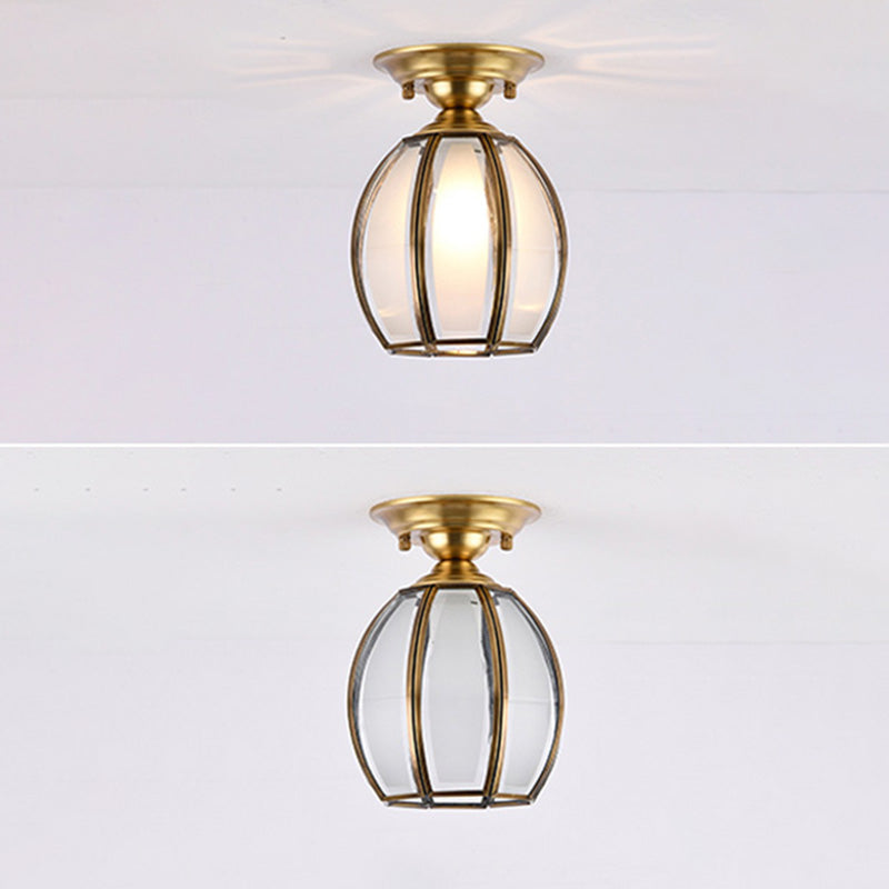 Ceiling Flush Mount Minimalist Shaded Glass Close to Ceiling Lighting Fixture in Brass