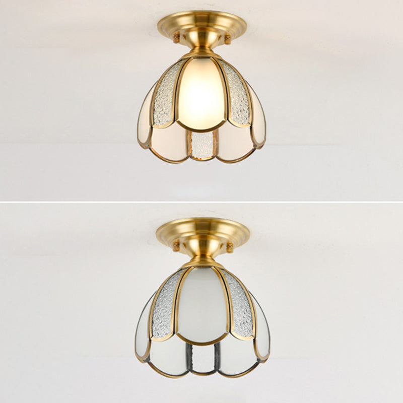 Ceiling Flush Mount Minimalist Shaded Glass Close to Ceiling Lighting Fixture in Brass