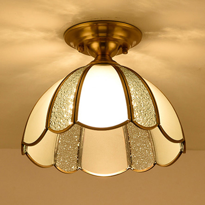 Ceiling Flush Mount Minimalist Shaded Glass Close to Ceiling Lighting Fixture in Brass