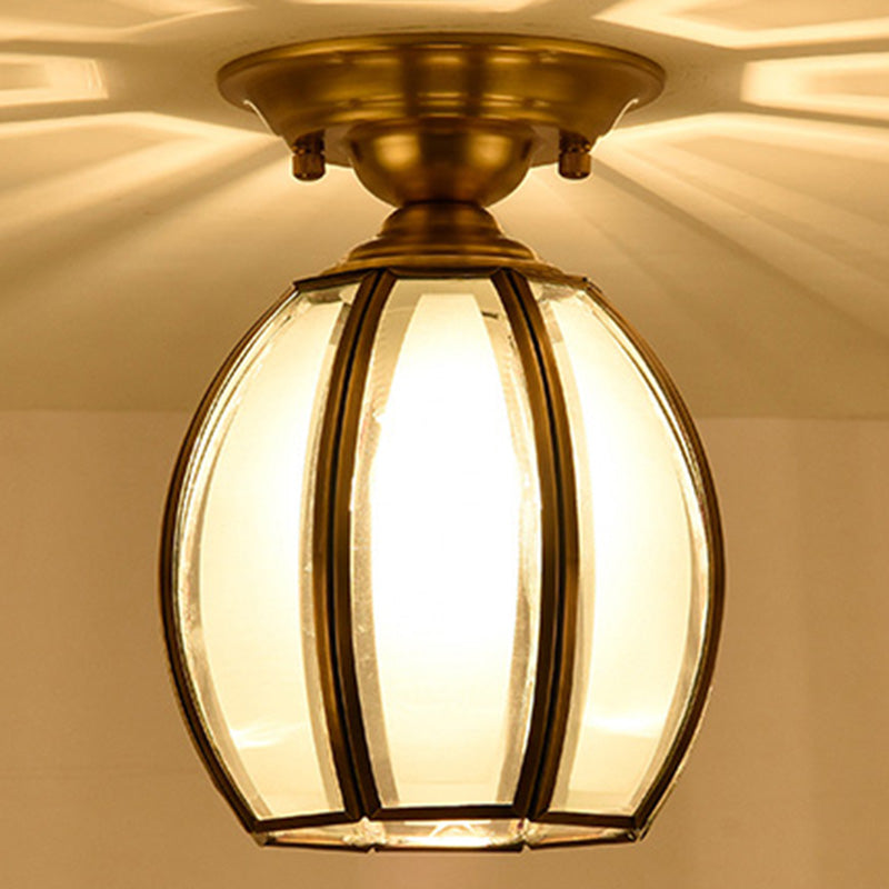 Ceiling Flush Mount Minimalist Shaded Glass Close to Ceiling Lighting Fixture in Brass