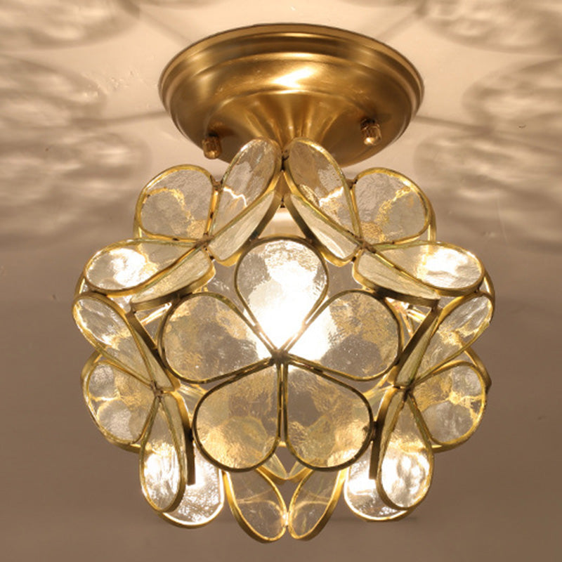 Floral Glass Close to Ceiling Light Simplistic Aisle Ceiling Mount Light Fixture