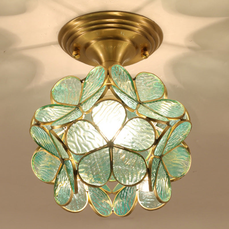 Floral Glass Close to Ceiling Light Simplistic Aisle Ceiling Mount Light Fixture