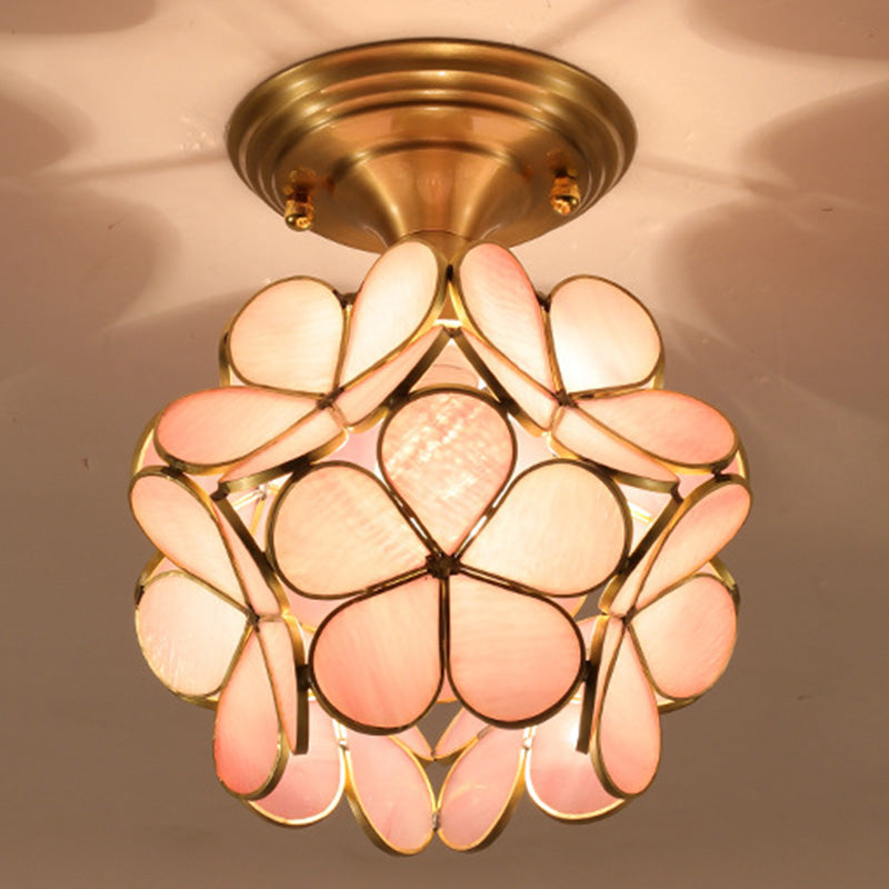 Floral Glass Close to Ceiling Light Simplistic Aisle Ceiling Mount Light Fixture