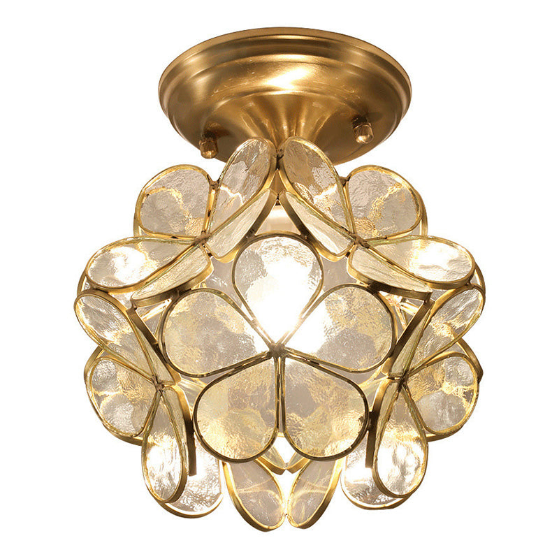 Floral Glass Close to Ceiling Light Simplistic Aisle Ceiling Mount Light Fixture