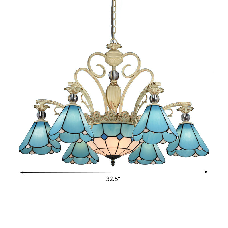 9/11 Lumières lustre clair baroque Conical Blue Verre Suspension Éclairage pour la cuisine