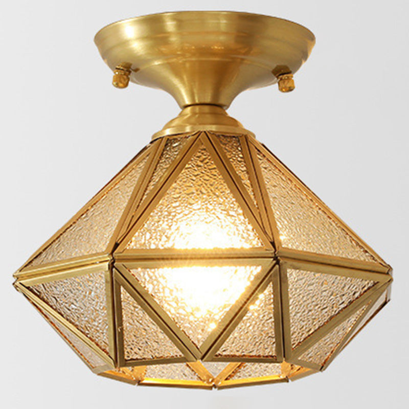 Traditional Style Prismatic Ceiling Light Fixture Glass Ceiling Flush Mount in Brass