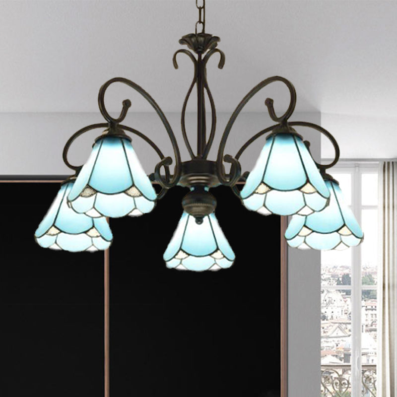 Black 5/6/8 Lumières luminaire luminaire Tiffany Style Blue Verre Cone de suspension Kit de lampe