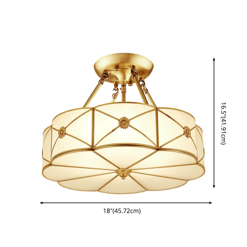 Gold Shaded Semi-Flush Ceiling Light Traditional Glass Living Room Semi Flush Mount Lighting