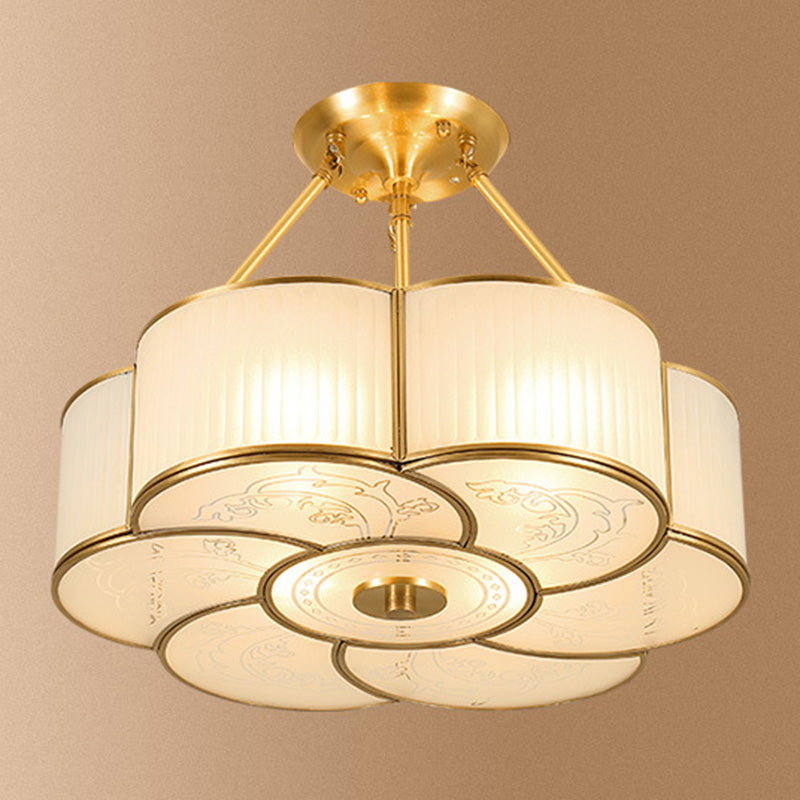 Gold Shaded Semi-Flush Ceiling Light Traditional Glass Living Room Semi Flush Mount Lighting