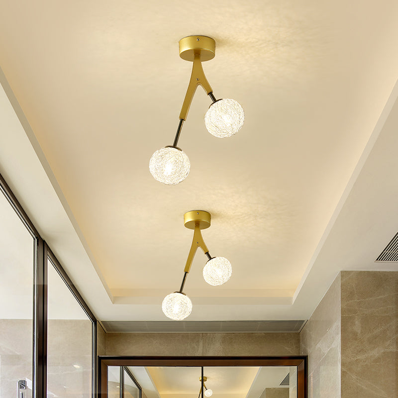 Handgeweven bal semi-inbouwlamp Modern 1-kops plafondinbouw in gouden afwerking