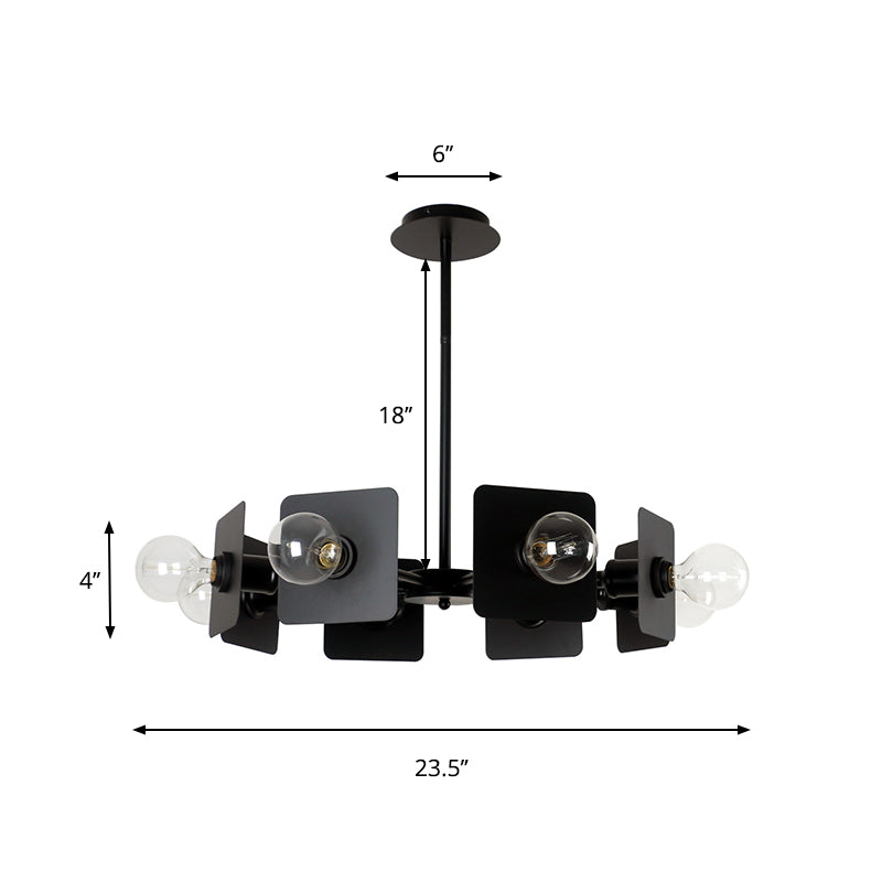 Metalen vierkante kroonluchter verlichting industriële stijl 8-head zwart plafondlamp met een kale lamp voor restaurant