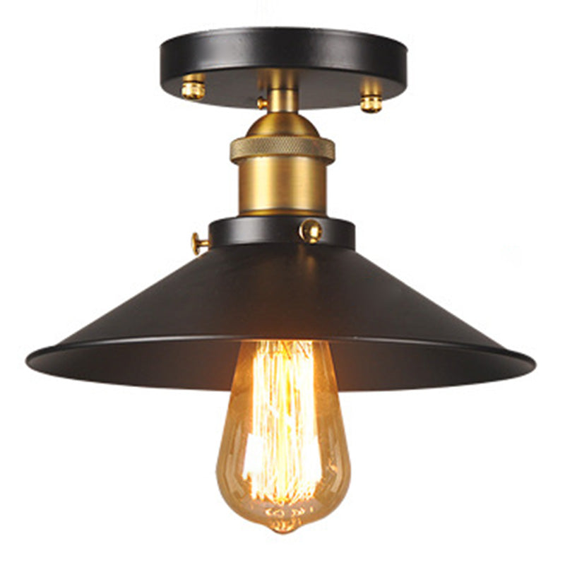 Black Cone Shade Single Bulb Ceiling Lamp Industrial Style Retro Mini Flush Mount Lamp