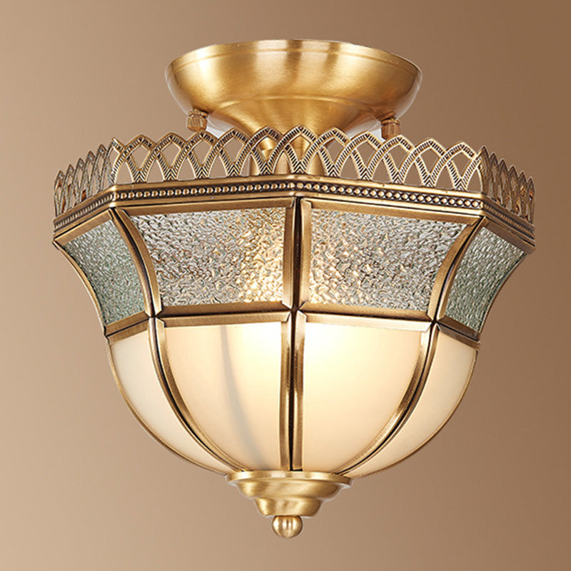 Glass Ceiling Light Fixture Traditional Gold Shaded Bedroom Ceiling Mounted Fixture