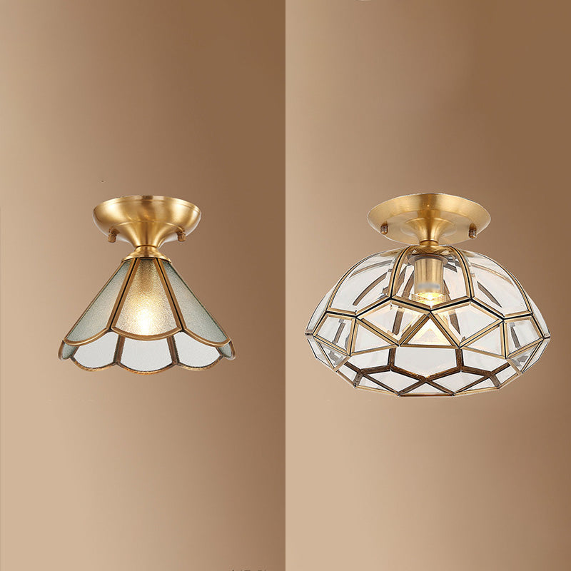 Glass Ceiling Light Fixture Traditional Gold Shaded Bedroom Ceiling Mounted Fixture