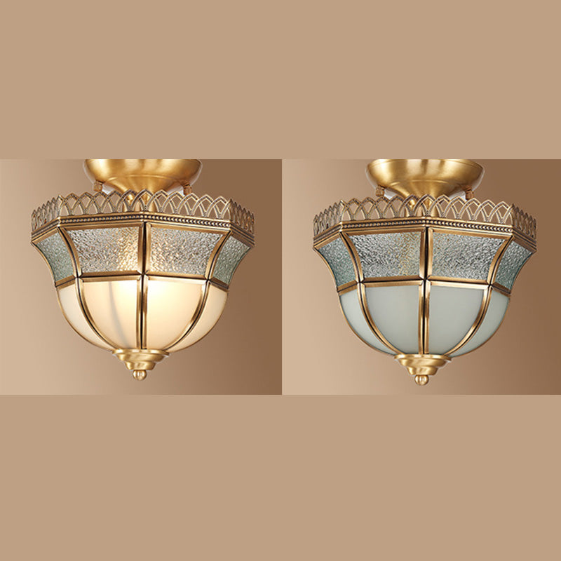 Glass Ceiling Light Fixture Traditional Gold Shaded Bedroom Ceiling Mounted Fixture