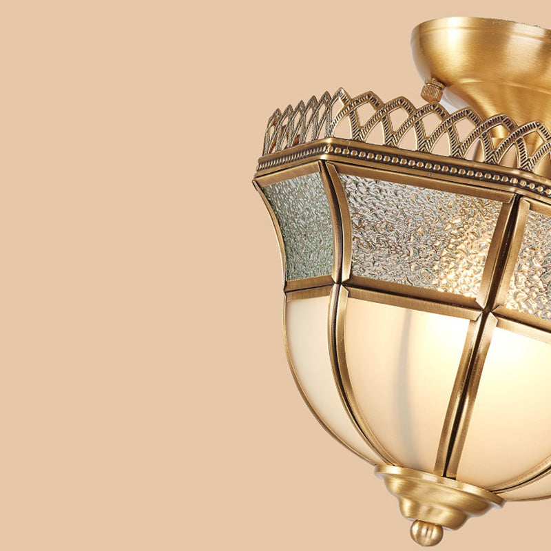 Glass Ceiling Light Fixture Traditional Gold Shaded Bedroom Ceiling Mounted Fixture