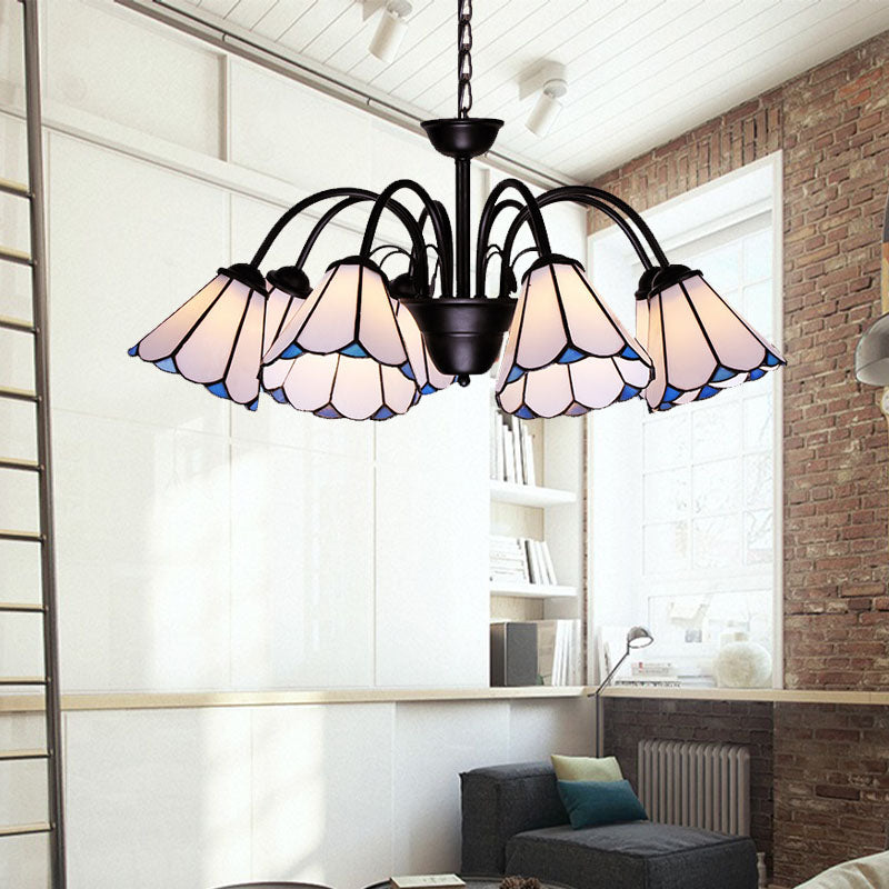 6/8 Lights Conical Chandelier Lighting Baroque Black Cut Glass Ceiling Pendant Light for Living Room