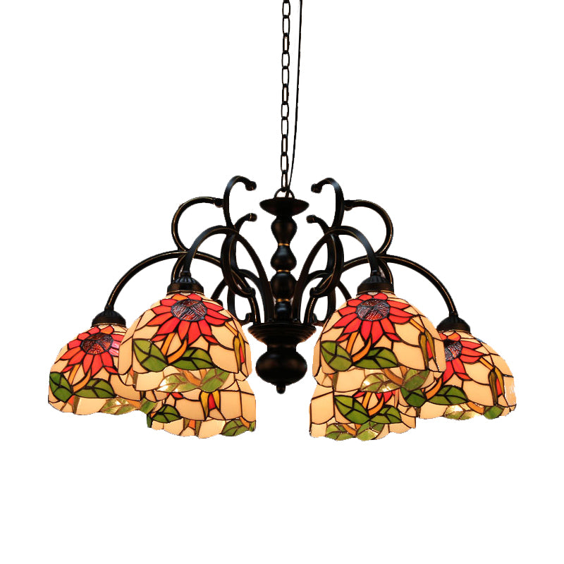 Coupure en verre floral pendentif léger victorien 6 têtes lampe suspendue au plafond noir pour salon