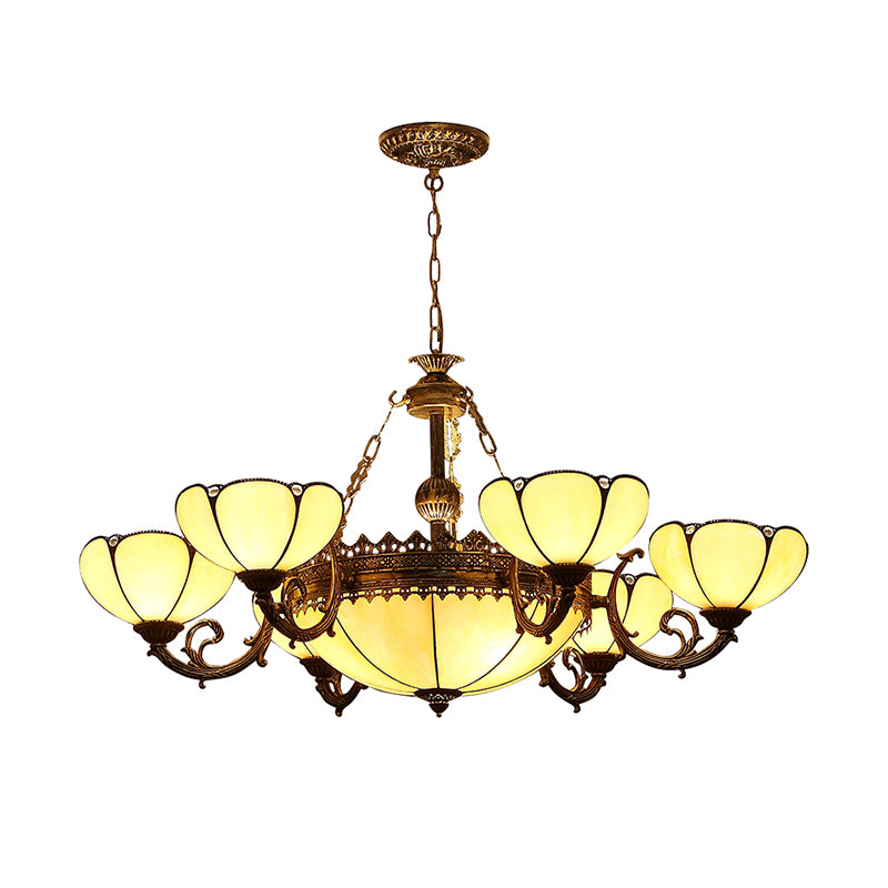 Blossom Yellow Glass Pendant Chandelier Baroque 8 Lights Black Drop Lamp for Bedroom