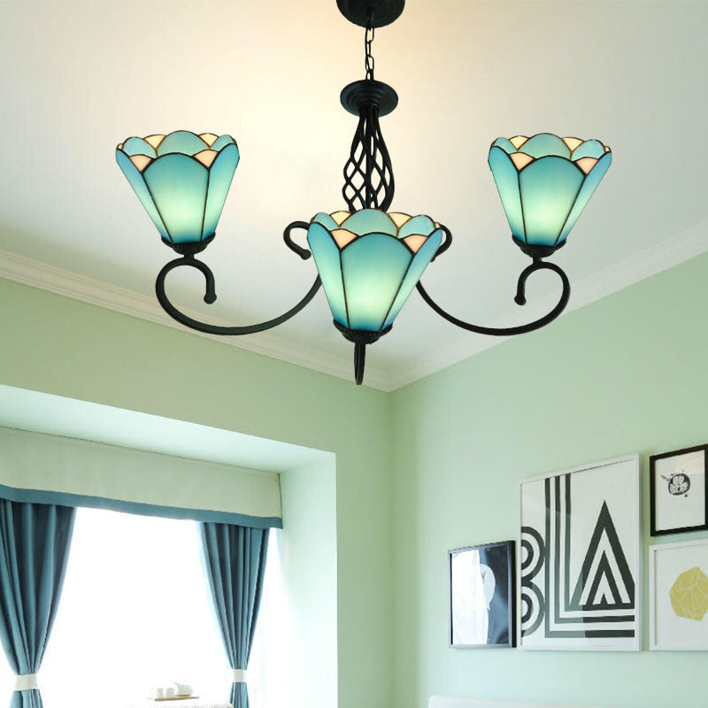 Black Cone Chandelier Lamp Baroque 5/6/8 Lights White/Blue Glass Drop Pendant for Living Room