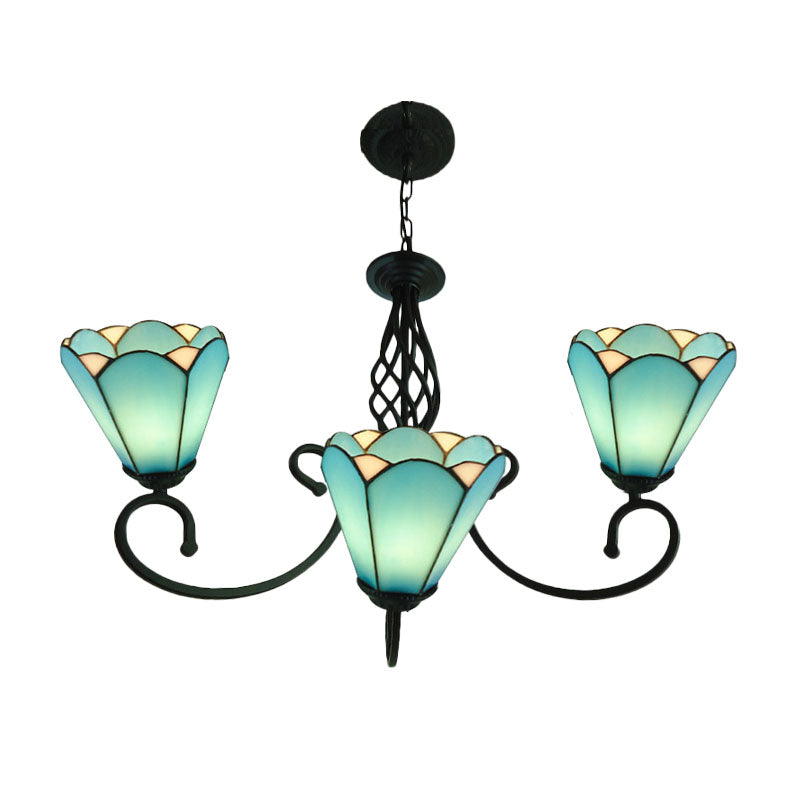 Black Cone Chandelier Lamp Baroque 5/6/8 Lights White/Blue Glass Drop Pendant for Living Room